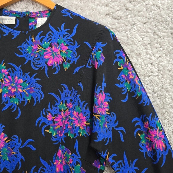 Liz Claiborne Dress Womens 6 Black Colorful Floral Rayon Mini Pleated 80s Retro - Picture 3 of 16